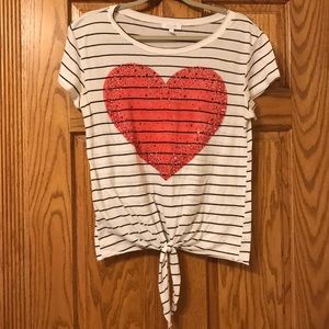 dELiA*s White Striped Shirt with ❤️ and Tied Hem